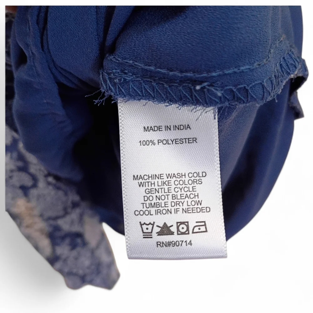 EUC 1. STATE Blue Floral High Neck Sleeveless Ruffle Smocked‎ Dress Size L - Picture 6 of 7